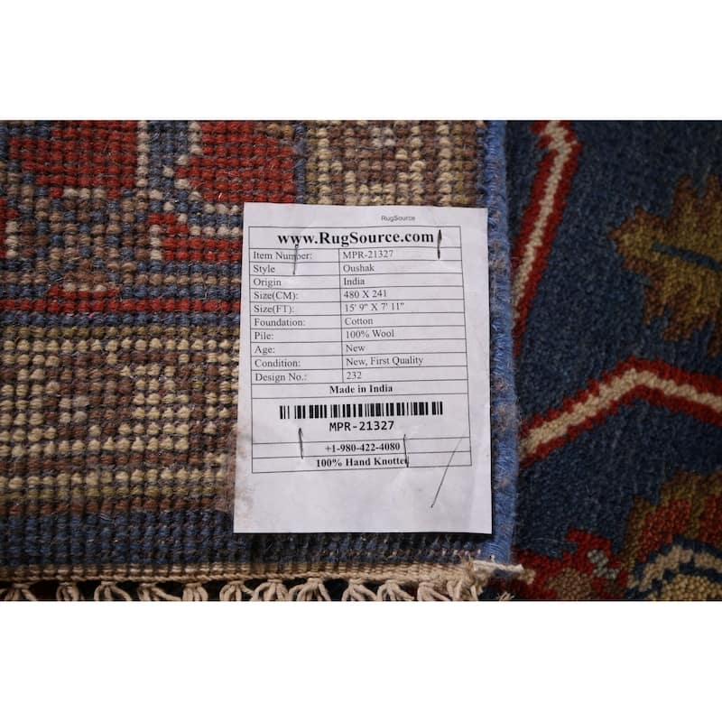 Blue Oushak Oriental Large Area Rug Handmade Wool Carpet - 7'11" X 15'9"