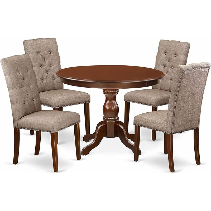 5-Piece Mahogany Finish Solid Wood Top Dining table with 4 Chairs with