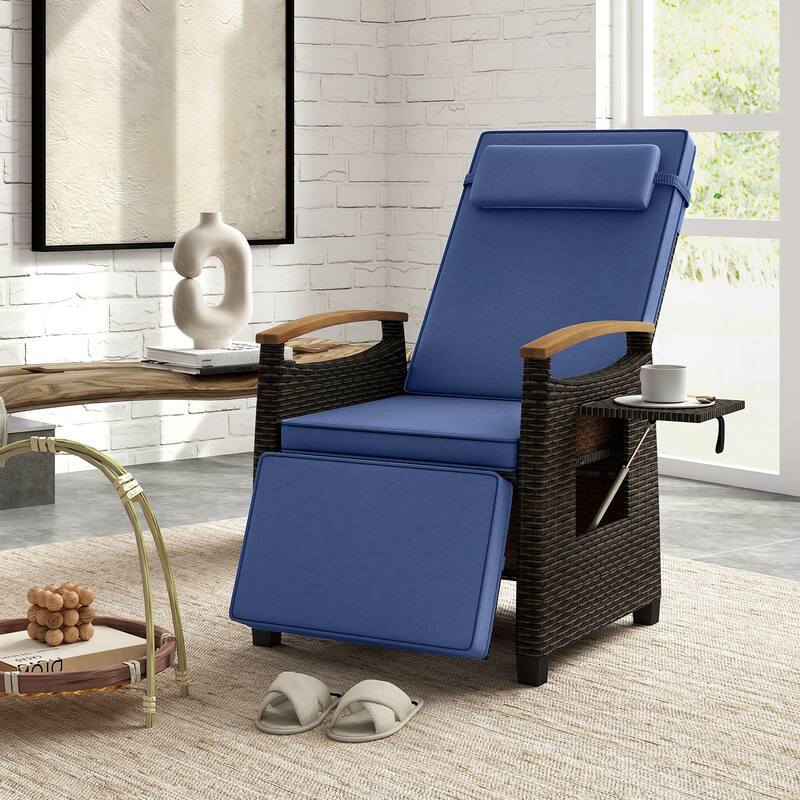 Gymax Patio Rattan Lounge Chair PE Wicker Recliner Chair w/ Adjustable