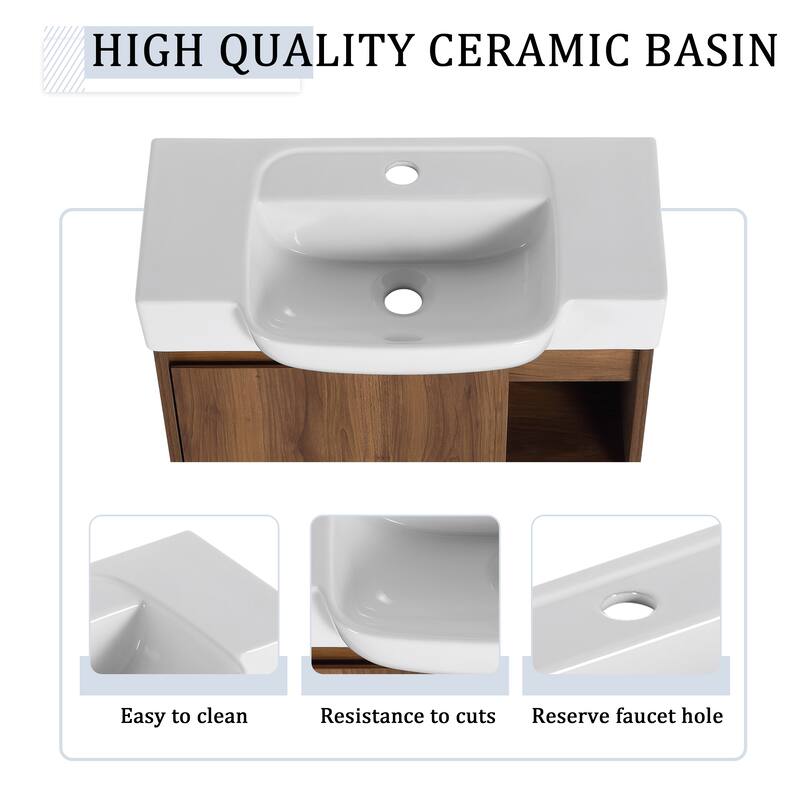 24'' Wall-Mounted Bathroom Vanity with Ceramic Sink