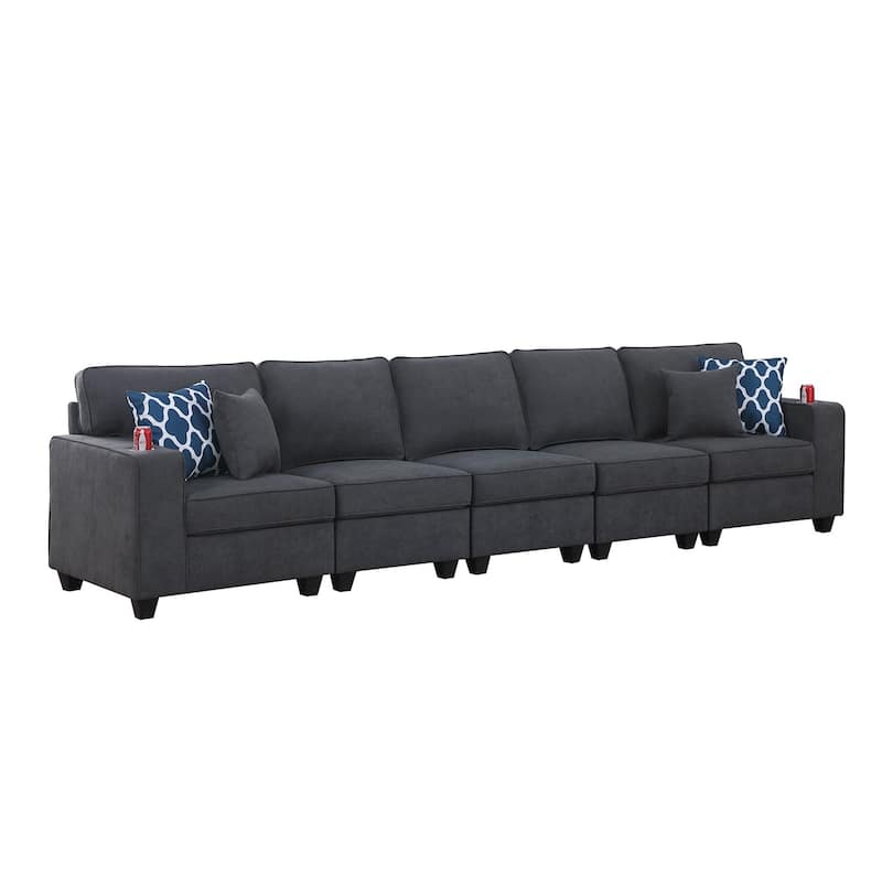 Woven Upholstered 5-Seater Sofa in Stone Gray