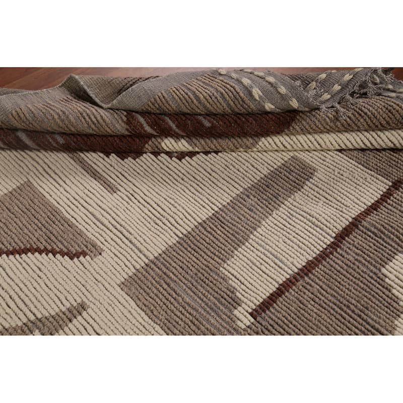 Abstract Moroccan Earth Tone Area Rug Hand-Knotted Wool Carpet - 8'11"x 12'7"