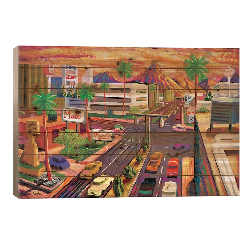 Camelback Road Phoenix Print On Wood by Charles Harker - Multi-Color - 26x40x1.5