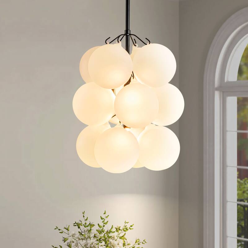 2-Light Modern Cluster Frosted Glass Globe Bubble Chandelier for Dining Room/Living Room