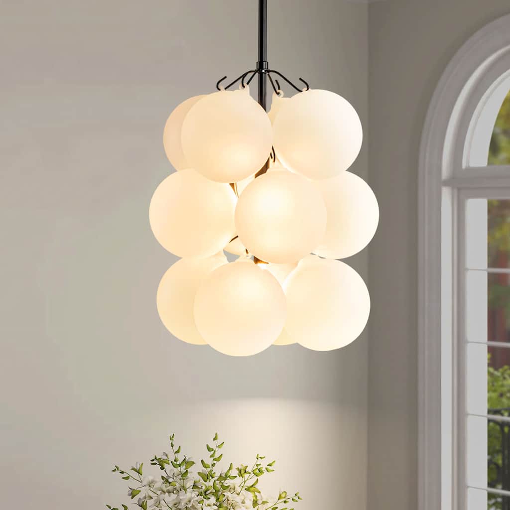 2-Light Modern Cluster Frosted Glass Globe Bubble Chandelier for Dining Room/Living Room