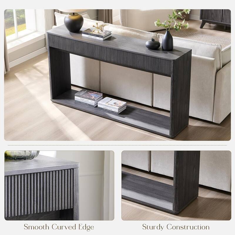 63" Modern Fluted 2 Drawers Entryway Table, Console Table, Sofa Table