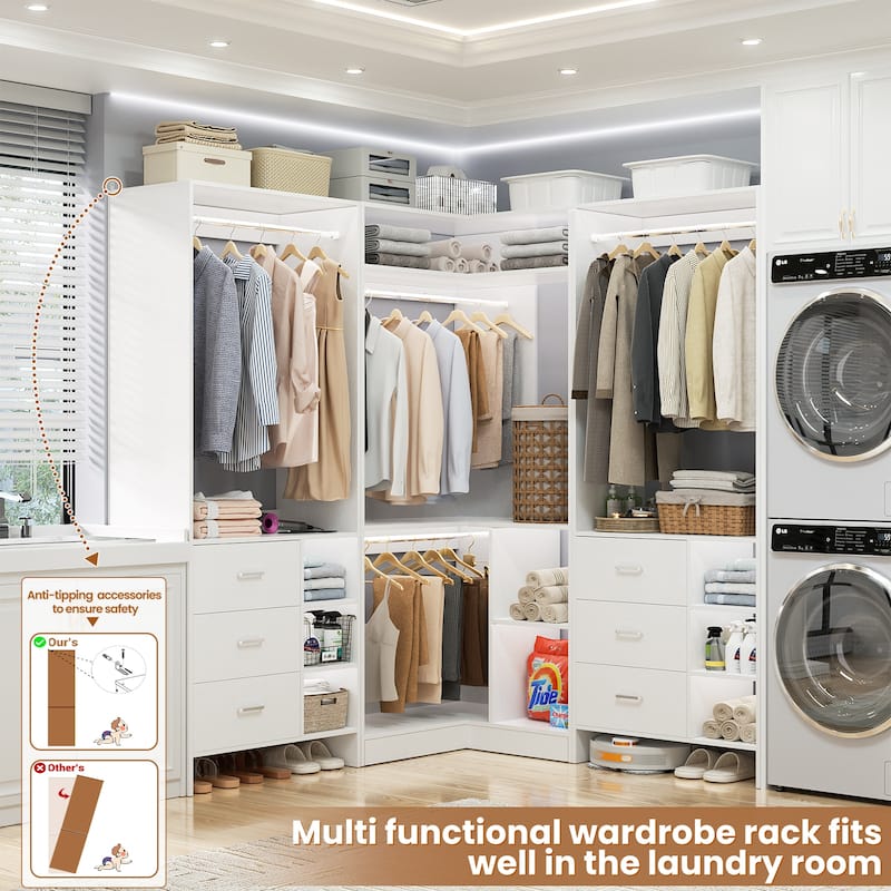 Cimly Set of 3 Freestanding Corner Closet System, Space-saving Closet Organizer for Walk-in/ Reach-in Closet