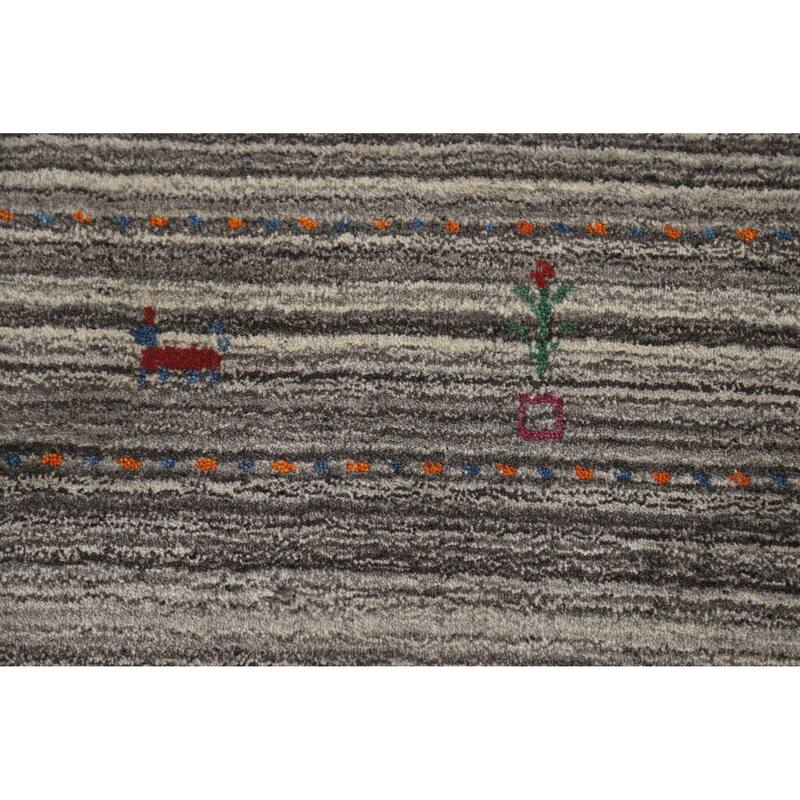 Hand Knotted Oriental 100% Wool Carpet Tribal Animal Pictorial Greys & Charcoal Gabbeh Area Rug - 7' 7'' X 5' 0''
