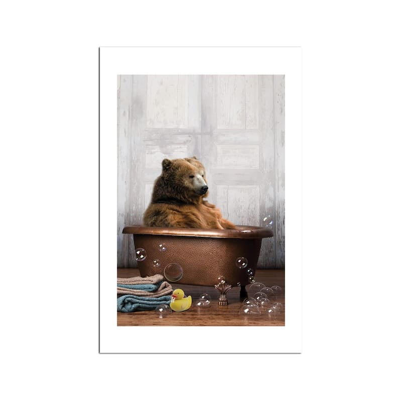 Bear In The Tub Fine Art Paper Print by Domonique Brown - Multi