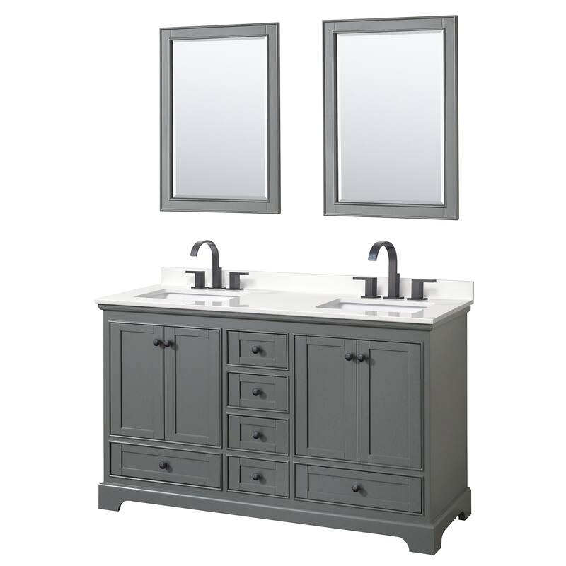 Wyndham Collection WCS202060D-QTZ-US3M24 Deborah 60" Free Standing - Dark Gray / White Quartz Top / Matte Black