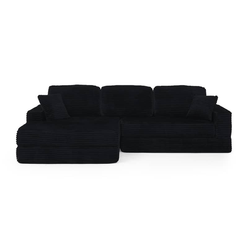 112.6" Modern L-shaped Modular Sectional Sofa in Corduroy, Unfold into Bed for Rest