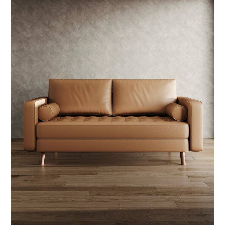 Stateside Mid-Century Square Arm Leather Covered Loveseat Sofa 59''