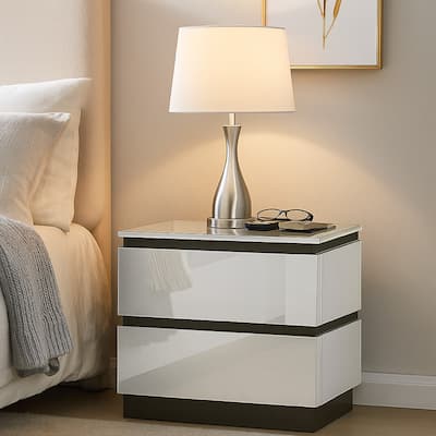 Nav 22 Inch Modern Nightstand with 2 Drawers, Concealed Handles, White