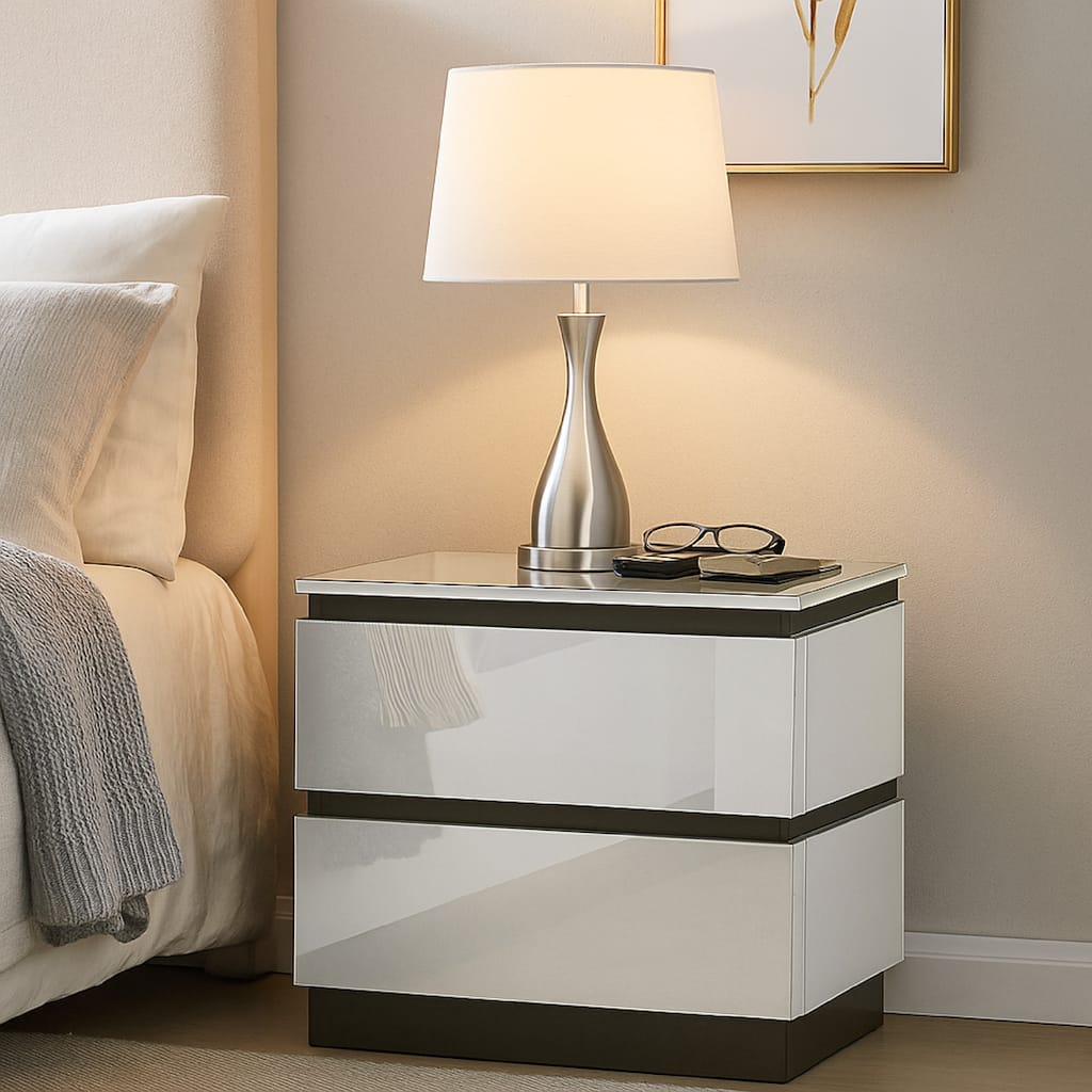 Nav 22 Inch Modern Nightstand with 2 Drawers, Concealed Handles, White