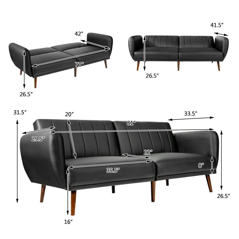 Gymax Convertible Futon Sofa Bed PU Adjustable Couch Sleeper w/Wood