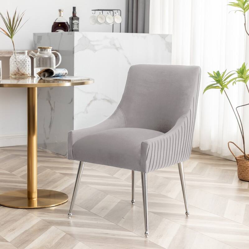SEYNAR Modern Velvet Pleated Finish Back Dining Chair Set of 2 with Rear Handle