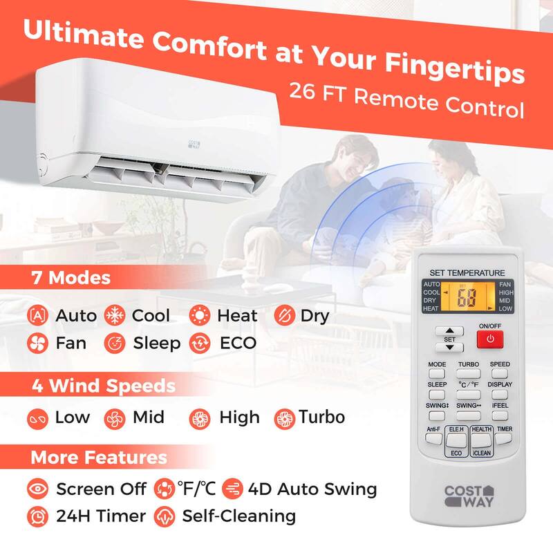 Costway 9000 BTU Mini Split Air Conditioner & Heater with 0.75 Ton - See Details