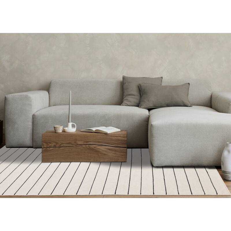 White Black Striped Handmade Wool Rug