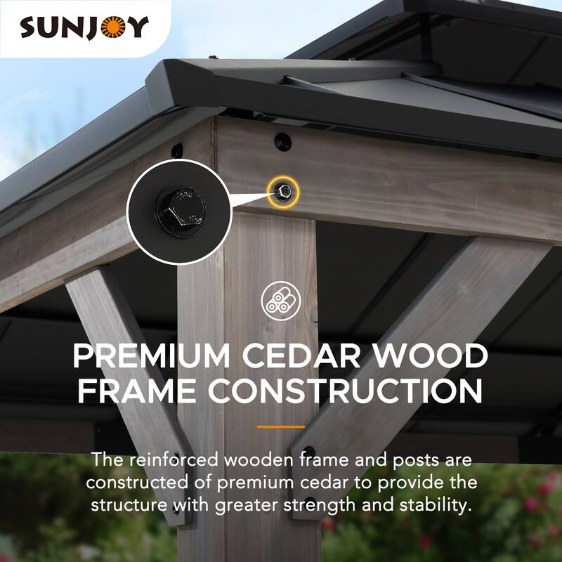 Sunjoy Outdoor Cedar Wood Frame Patio Gazebo Steel Hardtop