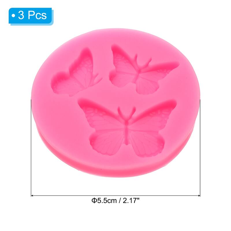 3pcs Polymer Clay Mold, Fondant Mold 3 Butterfly Mold Silicone Rose - Pink