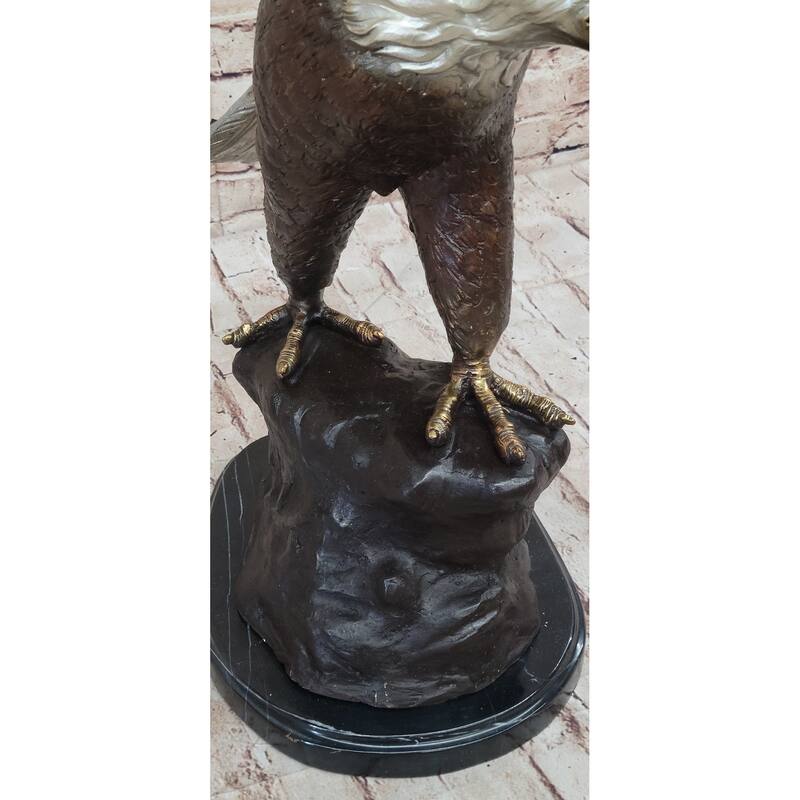 American Bald Eagle Outstretched Wings Bronze Statue Sculpture Figure Marble Base 33 Inches X 19 Inches