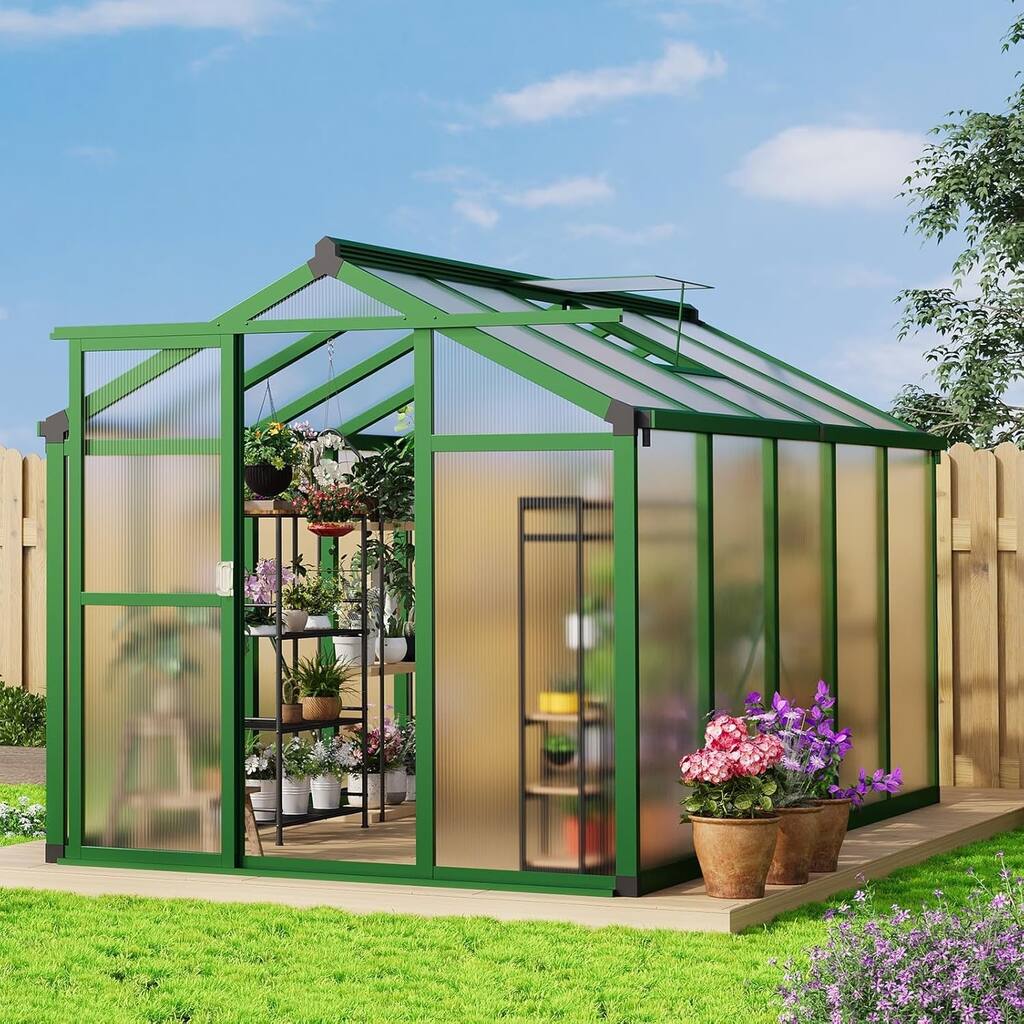 6x10 ft Large Walk-In Outdoor Greenhouse for Backyard, Patio, and Lawn Gardening, Green - 6 x 10FT