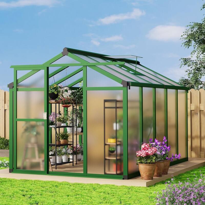 6x10 ft Large Walk-In Outdoor Greenhouse for Backyard, Patio, and Lawn Gardening, Green - 6 x 10FT - 6 x 10FT