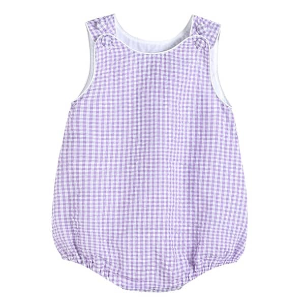 slide 2 of 4, Classic Purple Gingham Bubble Romper