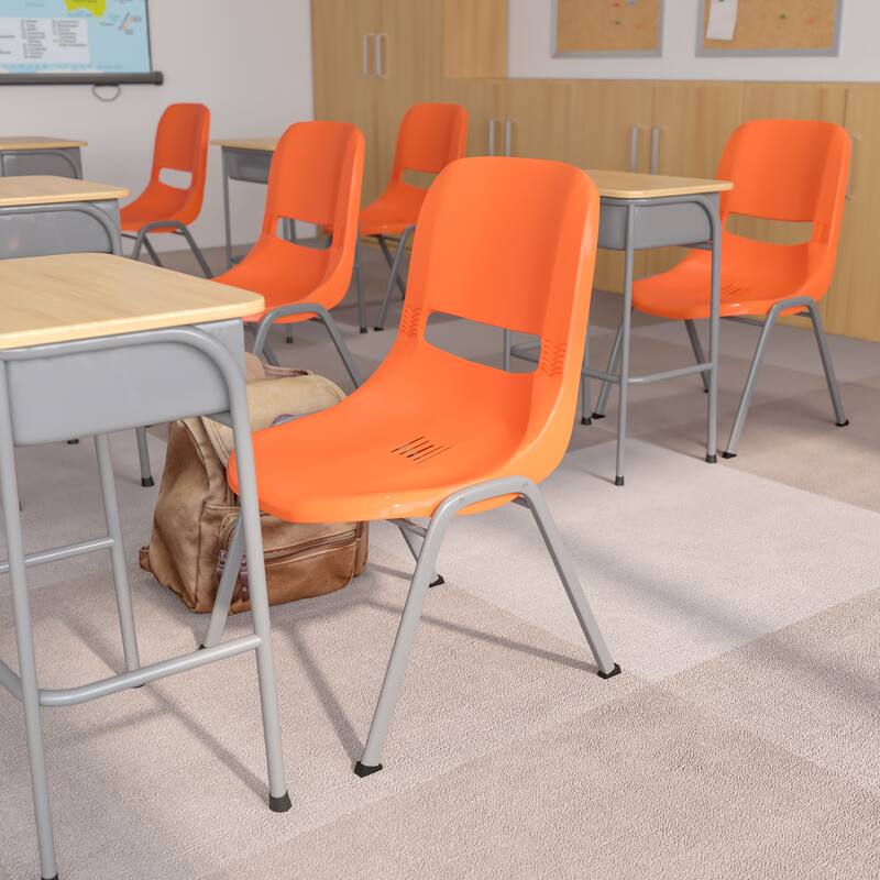 880 lb. Capacity Ergonomic Shell Stack Chair with Metal Frame - Orange