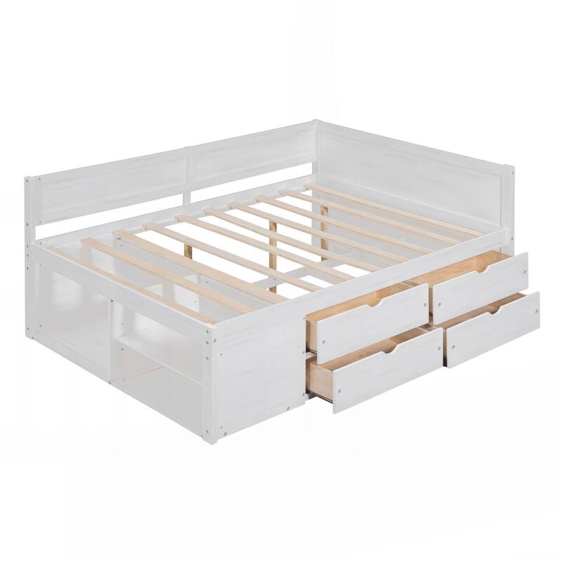 Full Size Daybed with Drawers and Shelves