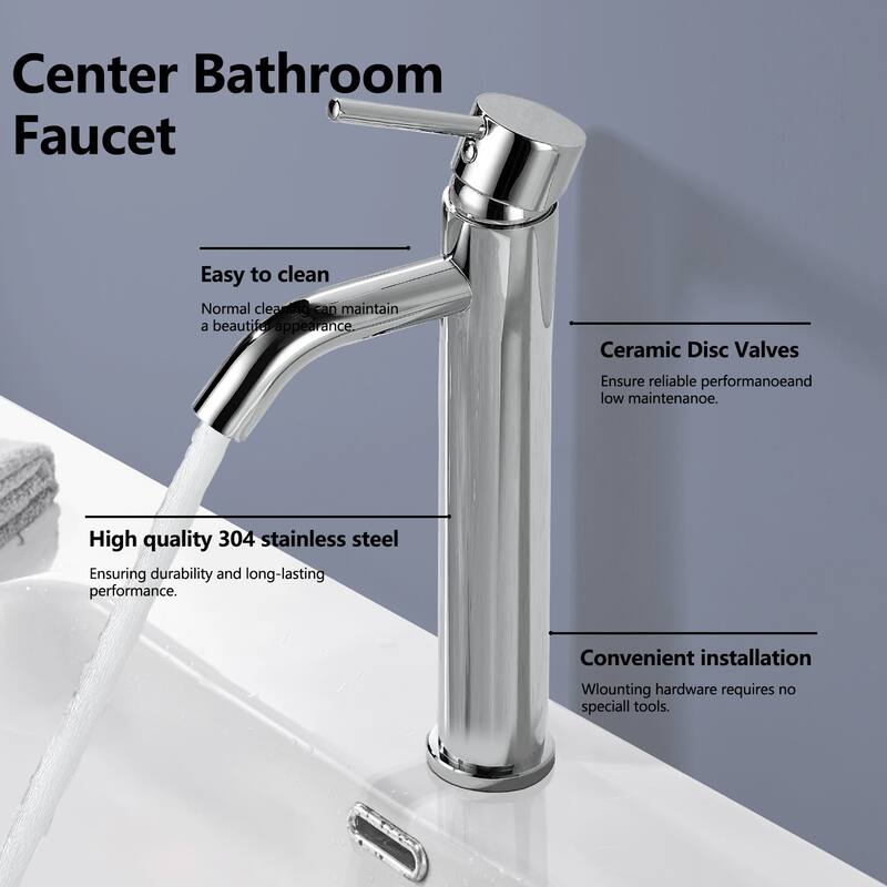 Topcraft Stainless Steel 6.7/12.2 Single Handle Single Hole Bathroom Sink Faucet