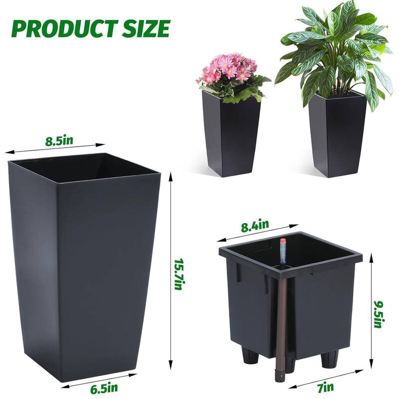 2PCS Garden Decor 16" Tall Indoor Outdoor Planters with Water Level Monitor