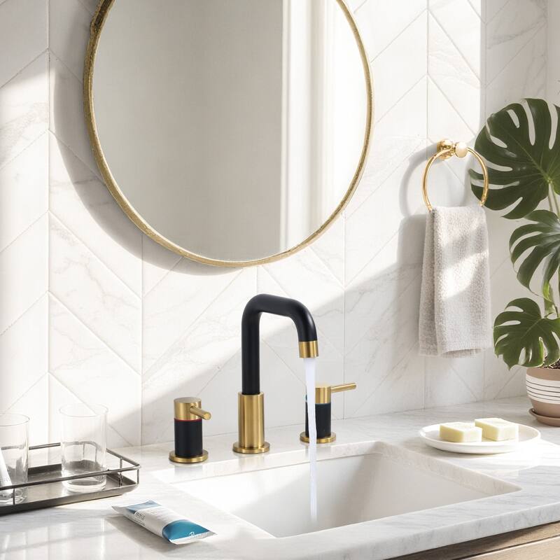 WOWOW 8 in. Widespread Double Handle Bathroom Faucet with Pop-Up Drain