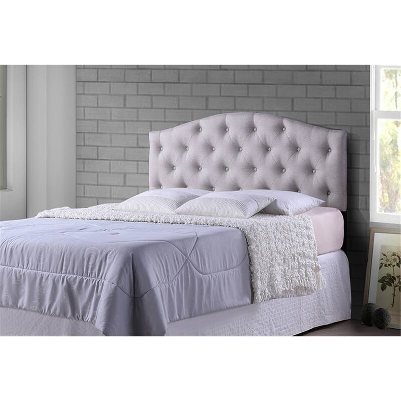Contemporary Scalloped Upholstered Button-Tufted Fabric Headboard with Adjustable Legs and Solid Wood Frame
