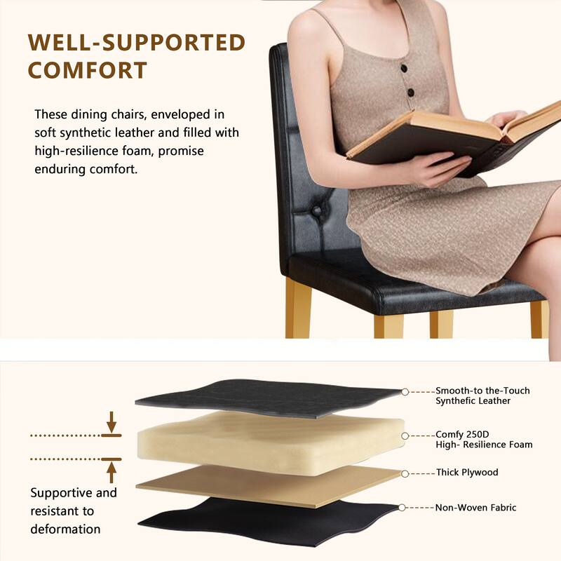 4-pack PU dining chairs: ergonomic buckle backrest, 35 inches high, golden metal legs, a low-key luxury choice.