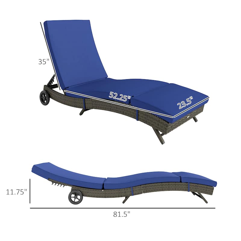 Oxford Fabric Lounge Chair with Mesh and Headrest - 23.5" W x 52.25" D x 11.75" H