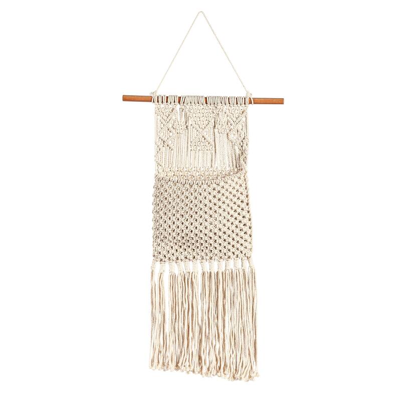 26" Macrame Wall Pocket Plant Cover, Natural