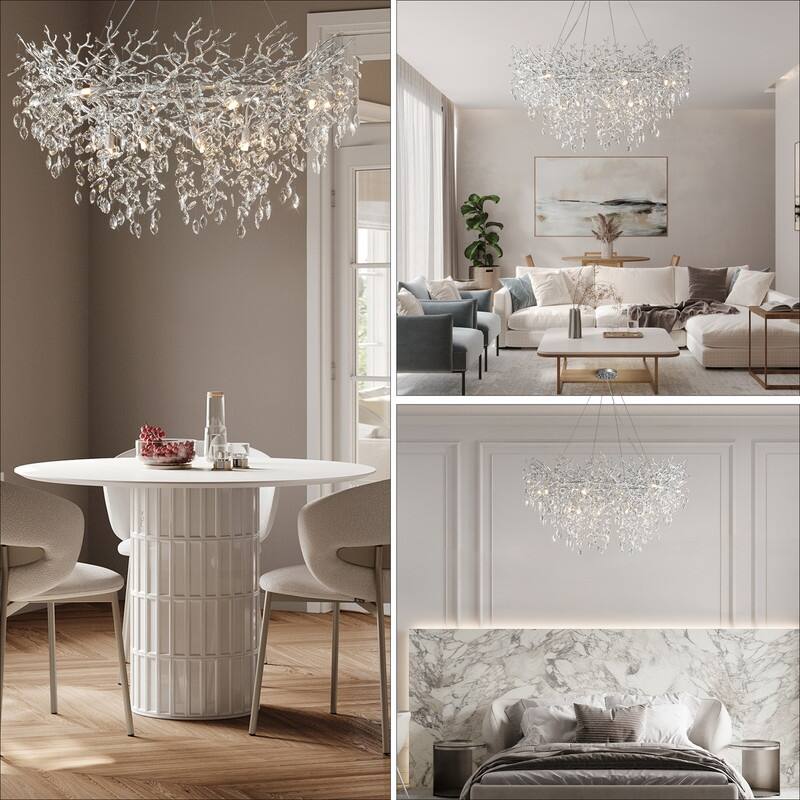 Modern Round Branch Crystal Chandelier, 600-1200mm Diameter, Marquise Cut Crystal Pendant Light