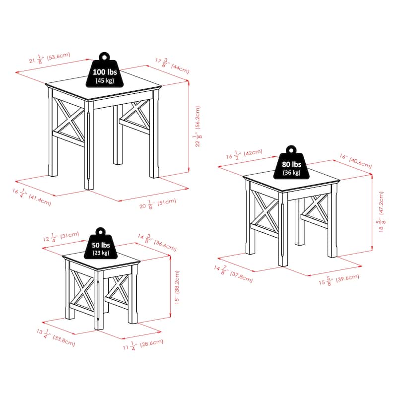Xola 3-Pc Nesting Tables, Cappuccino - 21.1"W x 17.3"D x 22.1"H.