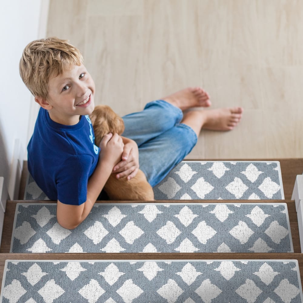 SussexHome Floral Design 9" X 28" Stair Treads - 70% Cotton Anti-Slip Carpet Strips for Indoor Stairs-with Double Adhesive Tape