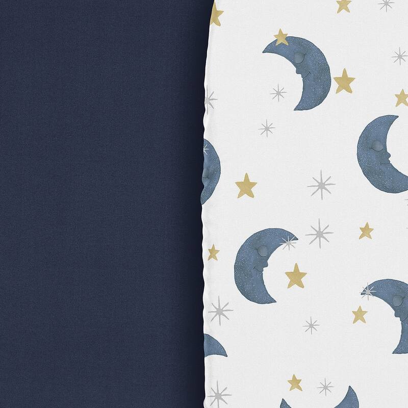 Sweet Jojo Designs Moon & Star Boy, Girl, Unisex/Gender Neutral 2 Pack Baby Bassinet Fitted Sheets - Solid Blue & Celestial, Sky