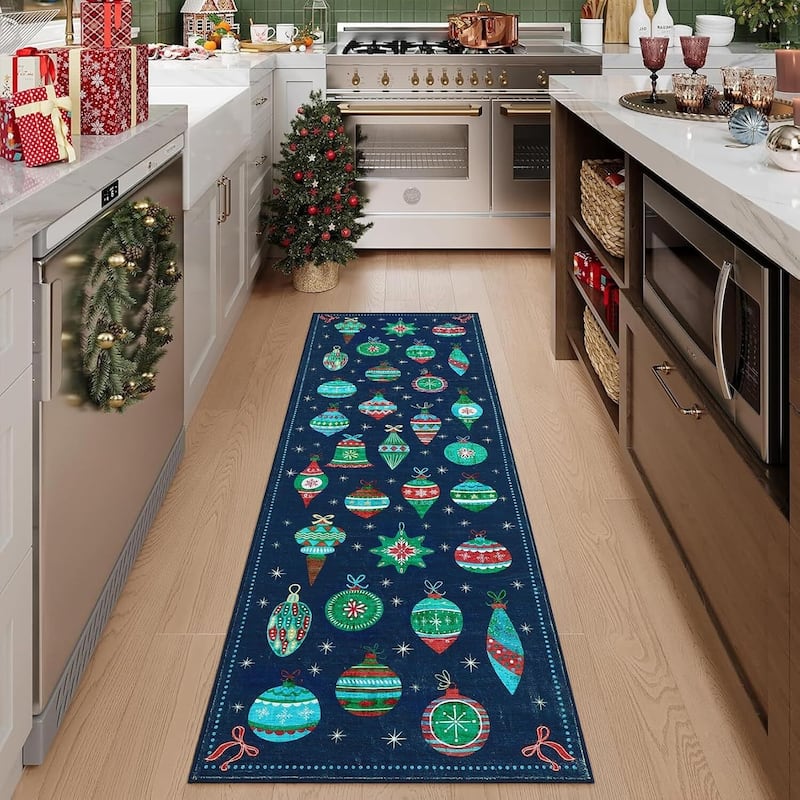 Christmas Winter Snowflake Washable Area Rug for Living Room, Bedroom, Blue - 2*8ft