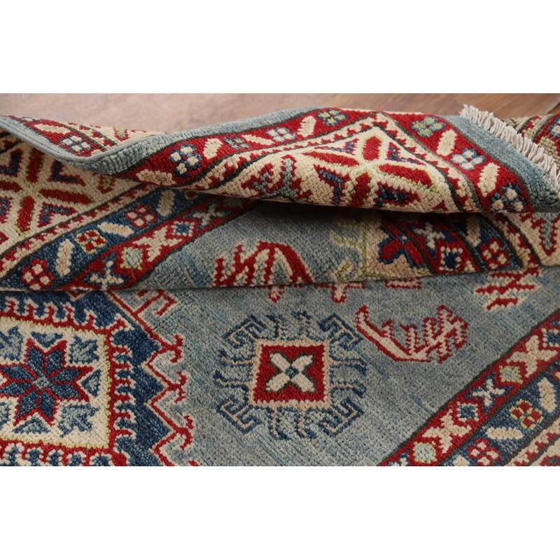 Geometric Blue Kazak Accent Rug Hand-Knotted Wool Carpet - 3'4" x 5'3"