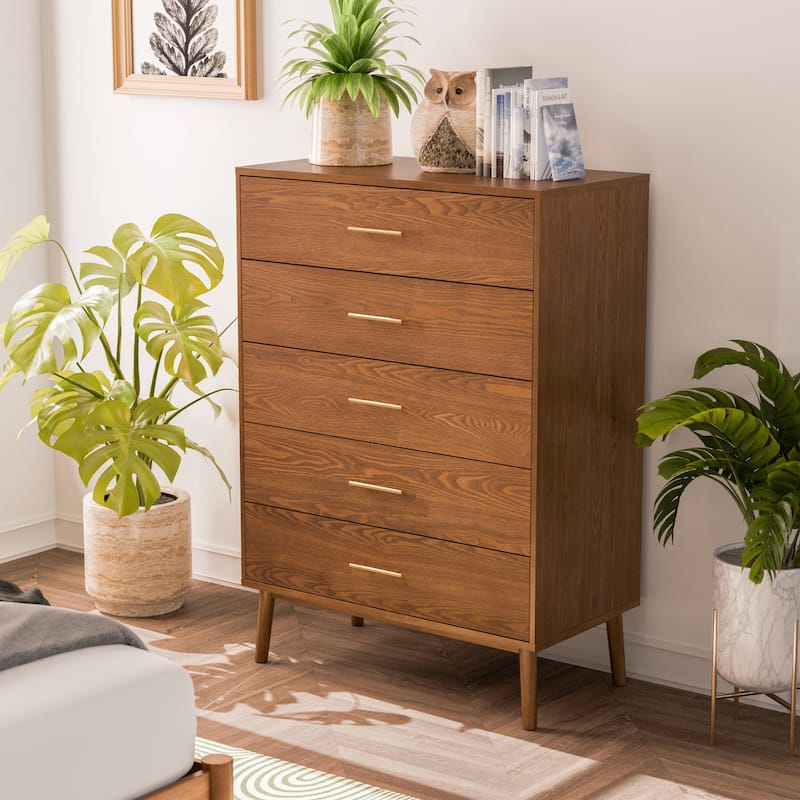 Furniture of America Beau Midcentury 6-Piece Walnut Low Profile Queen Bedroom Set