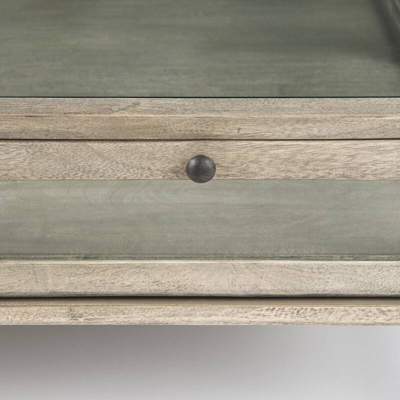 Arelius Light Brown Solid Wood w/ Black Iron Base Square Display Coffee Table