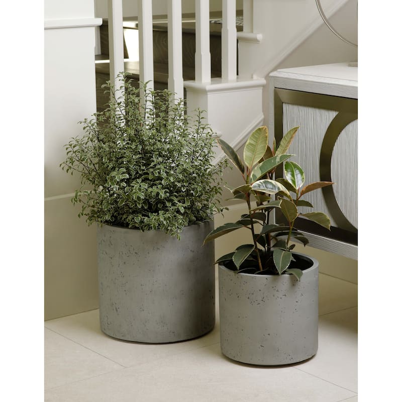 Indoor/Outdoor Large Nordic Minimalist Fiberstone Lightweight Round Cylinder Planter Pot -19,15,12inch Cement Finish