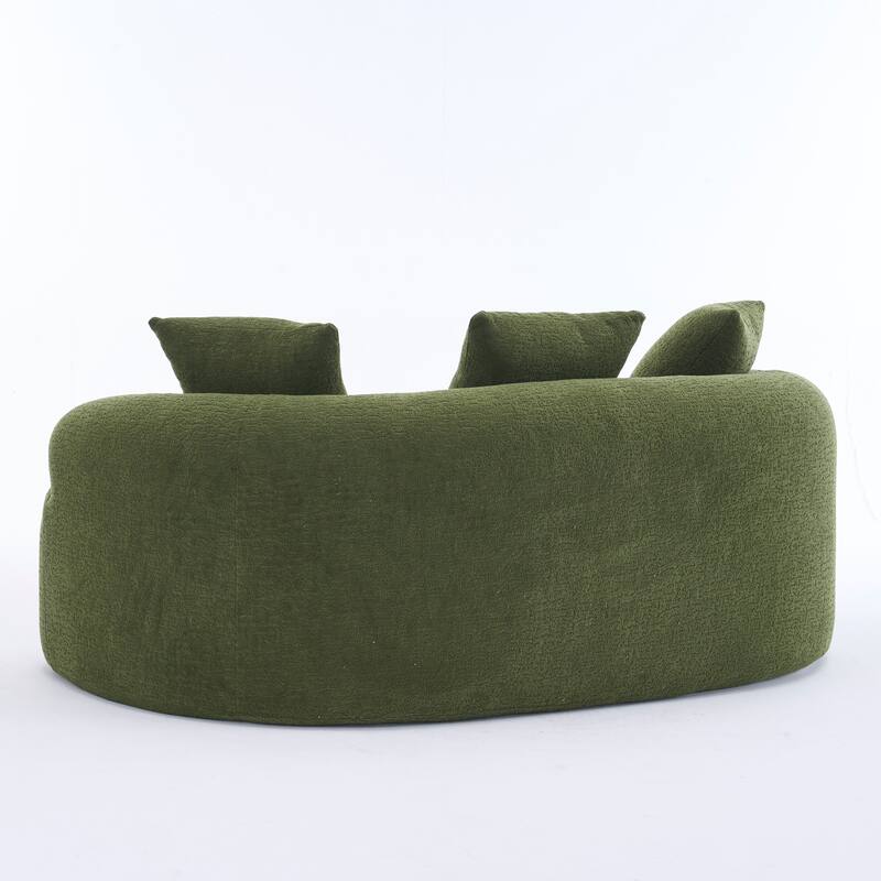 Chenille Deep Seat Loveseat Sofa, Full Compression Sponge Curved Loveseat Sofa, Cloud Floor Couch with 3 Pillows