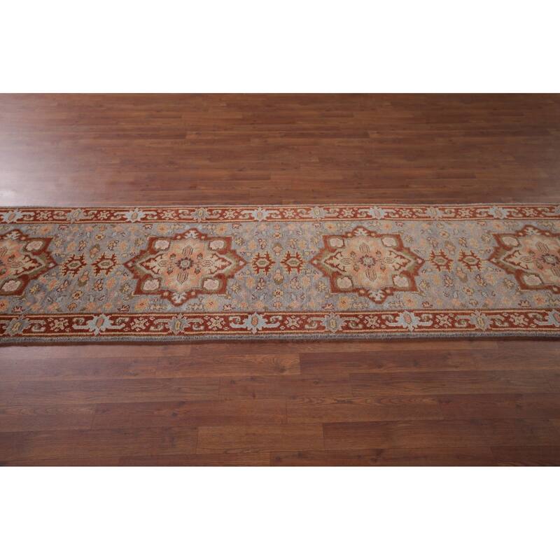 Geometric Kazak Oriental Runner Rug Hand-Knotted Wool Carpet - 2'6"x 10'9"