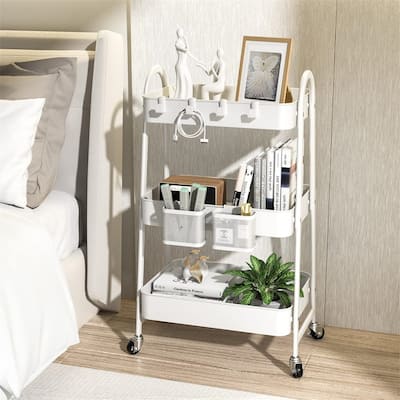 Tier Rolling Cart Metal Rolling Storage Cart with Handle and Lockable Wheels - 12.05"D x 17.52"W x 31.26"H