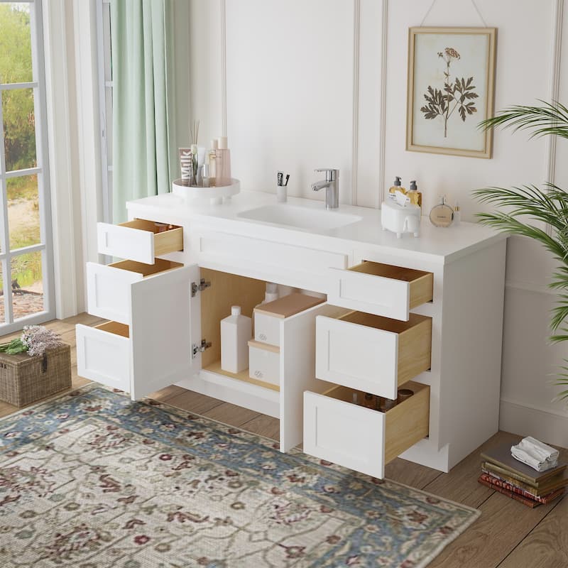 Vanity Art 66" Oak Freestanding Bathroom Vanity Cabinet without Top